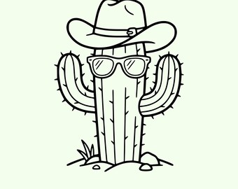 Cowboycactus met hoed SVG-png-bestand | Westerse cactus gesneden bestand | Cricut gesneden bestand | Woestijncowboycactus SVG | Grappige cactus met hoed
