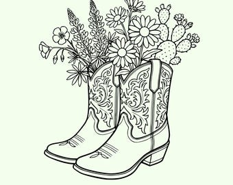 Floral cowboylaars SVG PNG – Cowgirllaars met bloemen gesneden bestand voor Cricut & Silhouette | Clipart Western Wildflower Boot voor knutselen