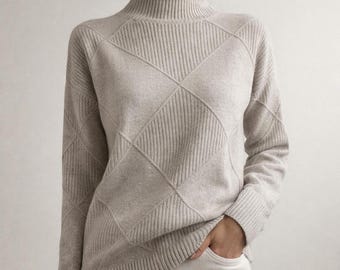 Coltrui dames, gebreide trui met hoge hals, warme wintertrui, effen trui met lange mouwen, zachte, gezellige trui, herfstwinterkleding