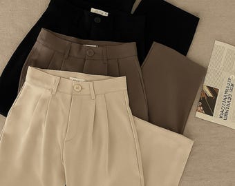 Tailored High-waisted Beige Pants | Wide-leg Women's Trousers | Timeless  Minimalist Style - Etsy Canada