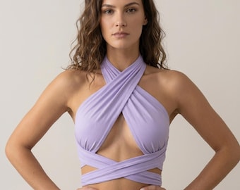 Top corto tipo Infinity Wrap, top halter convertible, conjunto multiusos para damas de honor para festivales de verano.