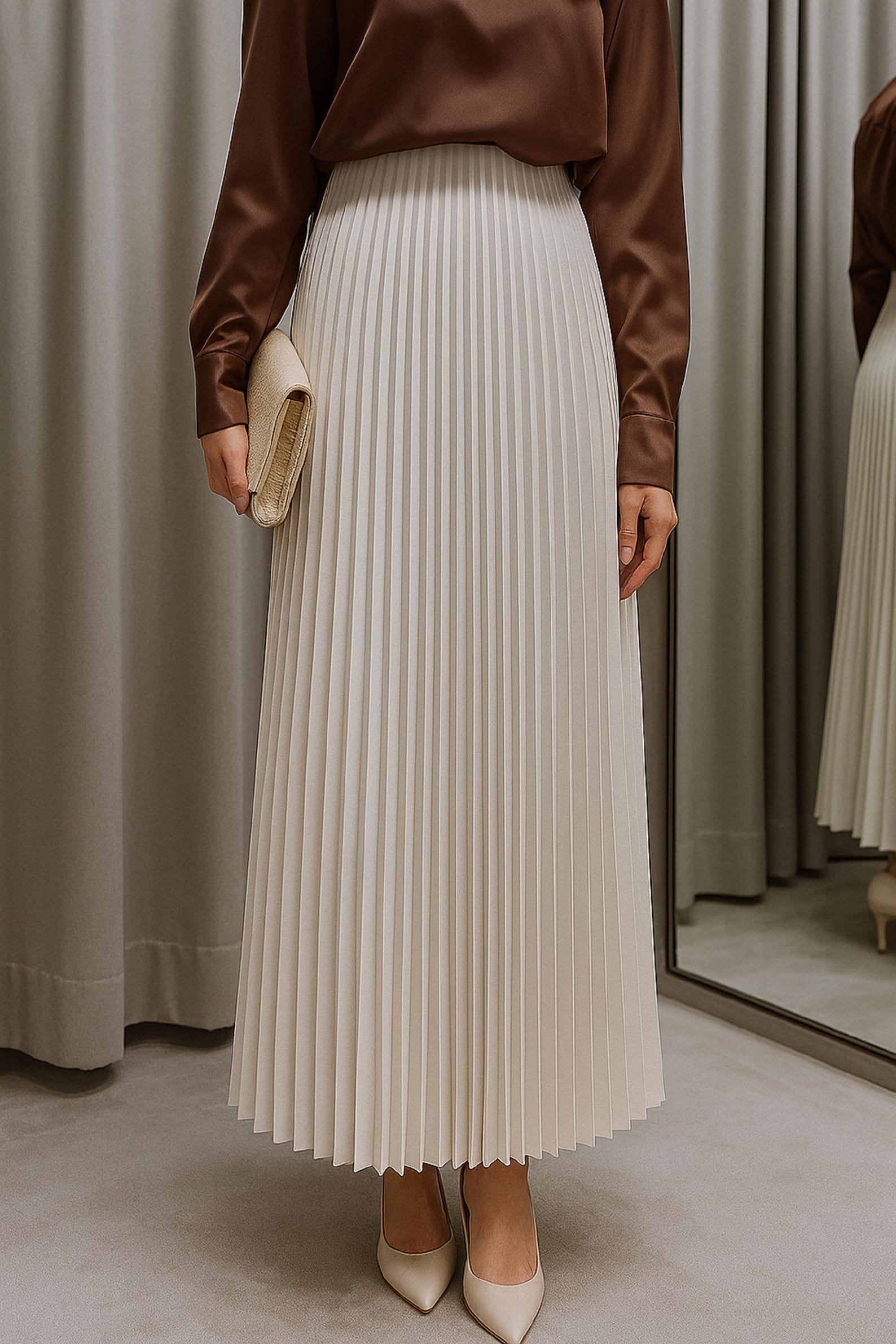 High Waist Pleated Midi Skirt