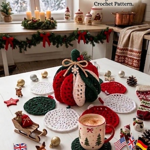 Christmas Pumpkin Coaster Pattern PDF, 3D Stackable Crochet Coaster Set Pattern, Holiday Ornament Coasters, Christmas Decor Crochet Pattern