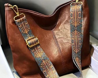 ヴィンテージ無地レディースショルダースリングバッグ｜大容量ワイドストラップクロスボディバッグ