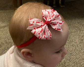 Valentine's Day Hair Bow: Red & White Hairbow ~ Hair Clips or Baby Nylon Headband