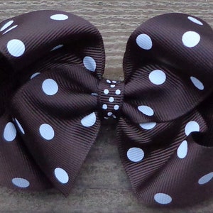 Brown Polka Dot Hair Bow: Grosgrain Ribbon, Hand Sewn