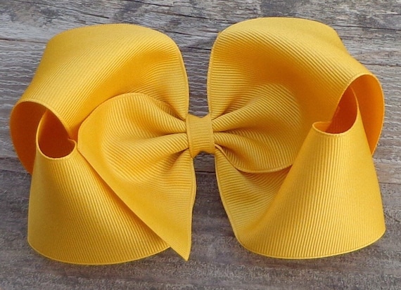 XL Mustard Yellow Hair Bow: Boutique Grosgrain Ribbon Bow