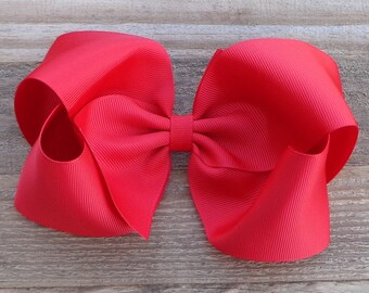 XL Grosgrain Hair Bow ~ RED Christmas Hairbow ~ Hair Clips or Baby Headband