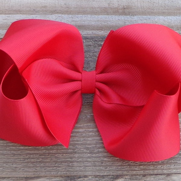 XL Red Hair Bow for Girls~BIG Boutique Hair Bows~ 6 Inch Hair Bow~Huge Texas Size Bows~Christmas Hair Bows~Fall Hair Bow~Bows for Girls