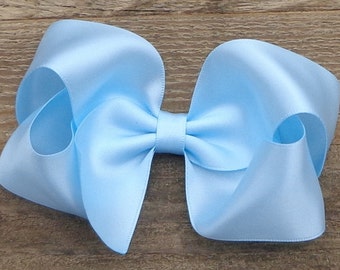 SATIN Hair Bows for Girls ~ Light Blue Hair Bow ~ Princess Birthday Hair Bow ~ Dance/Pageant Hairbows ~ Flower Girl/Wedding Hair Bows~