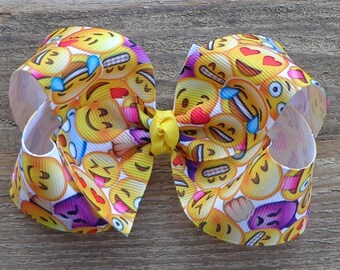 Boutique Hair Bow~Emoji Hair Bow~Medium/Large Boutique Hair Bow~Emoji Hair Bow~Summer Hair Bow~Emoji Boutique Bow~Basic Boutique Hair Bow