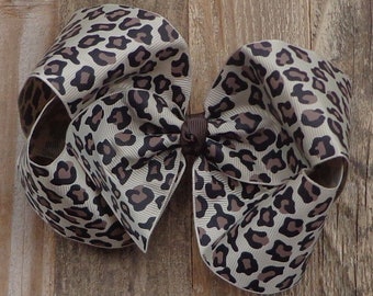 XL Leopard Hair Bow for Girls ~ Safari Birthday Girl Hair Bow ~ Animal Print Bows for Girls ~ BIG Bows for Girls ~ Hair Clips ~ Hairbows ~