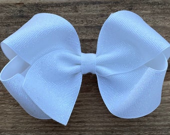 White Glitter Hair Bow: Christmas/Girl Birthday Hairbows ~ Hair Clips or Baby Headbands