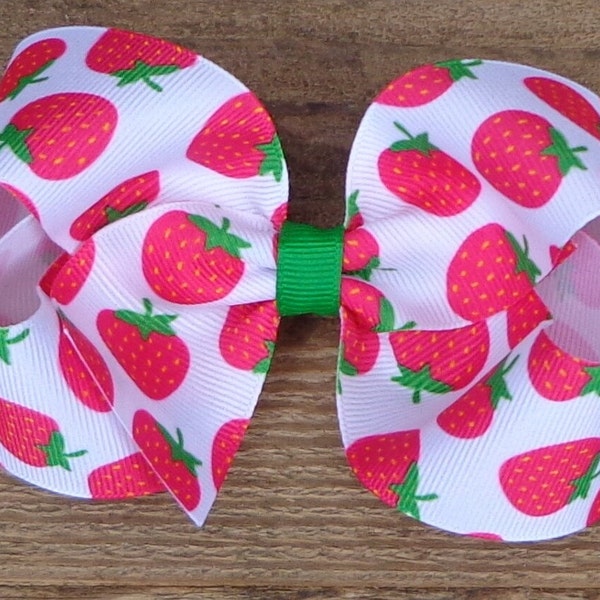 Strawberry Hair Bow~Boutique Hair Bow~Hairbows with Strawberries~Large Hair Bow~Basic Hair Bows~Hair Bows for Girls~Hairbows~Strawberry Bow