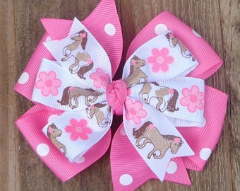 Boutique Hair Bow~Horse Boutique Bow~Large Hair Bow~Horse Hair Bow~Birthday Hair Bow~Pink Horse Bow~Large Hair Bow~Boutique Bows~Hair Bow