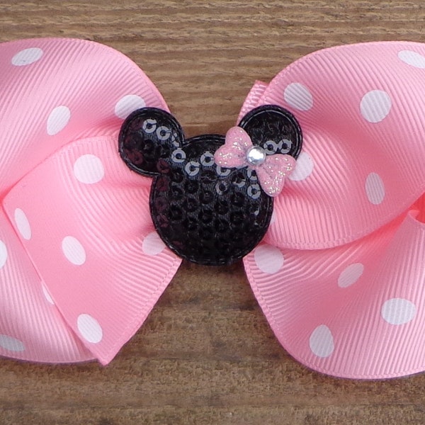 Mouse Hair Bow for Girls ~ Pink Mouse Birthday Hair Bow ~ Girl Birthday Hair Bow ~ Bows for Girls ~ Girl Birthday Hairbow ~ Mouse Hairbows