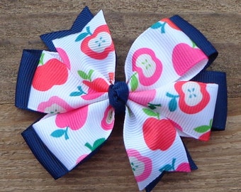 Apple Hair Bow~Back to School Bow~1st Day of School Hair Bow~School Hair Bows~Pre-School Hair Bow~Hair Bows for Girls~Hair Clips for Girls