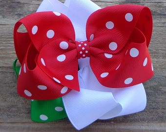 Set of 3 Boutique Bows~Christmas Boutique Bows~Red Polka Dot Bow~Green Polka Dot Bow~White Hair Bow~Medium/Large Boutique Bows~Christmas Bow