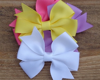 Grosgrain Hair Bows:  Set of 4 Spring Hairbows ~ Hair Clips or Baby Headband