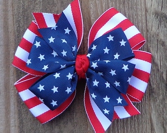 4th of July Hair Bow: Patriotic Grosgrain Ribbon Hair Clip