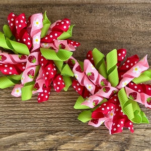 Strawberry Hair Bow:  Korker Pigtail Hairbows ~ Girl Birthday Bows ~