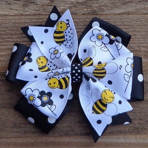 Bumble Bee Hair Bow~Hair Bows for Girls~Bumble Bee Birthday Bow~Toddler Pre-School Hair Bow~Girls Hair Bow~Bows for Girls~Hairbows with Bees