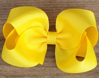 Yellow Grosgrain Ribbon Hair Bow: School Girl Boutique Bow