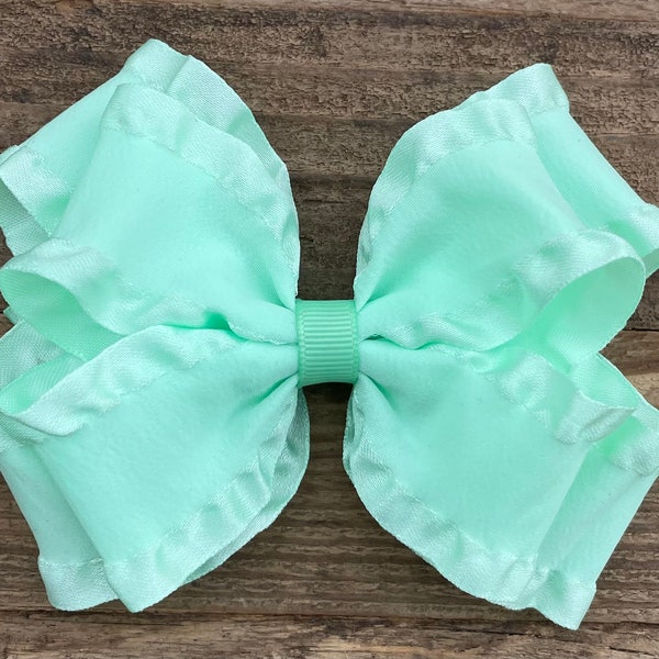 Double Ruffle Hair Bow ~ Mint Green Bow for Girls ~ Easter Hair Bow ~ Baby Hair Bow on Headband ~ Bows for Toddler/Baby~ Hairbows for Girls~