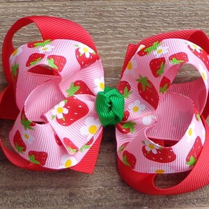 Strawberry Hair Bow: Boutique Ribbon Clip for Girls
