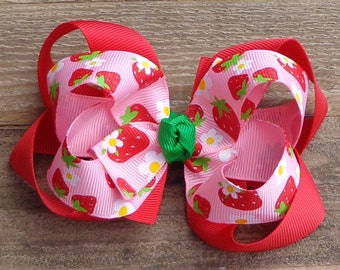 Strawberry Hair Bow for Girls~Strawberry Hair Clip~Hair Accessories for Girls~Toddler Hair Bow~Strawberry Boutique Hair Bow~Girls Hairbows