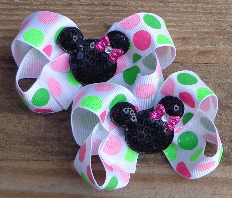 Minnie Mouse Birthday Hair Bow~Small Pigtail Bows~PINK Minnie Hair Clips~Minnie Mouse Polka Dot Hair Bow~1st Birthday Minnie Mouse Hair Bow