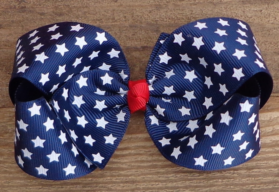 Navy Blue and Gold Hair Bow - wide 5