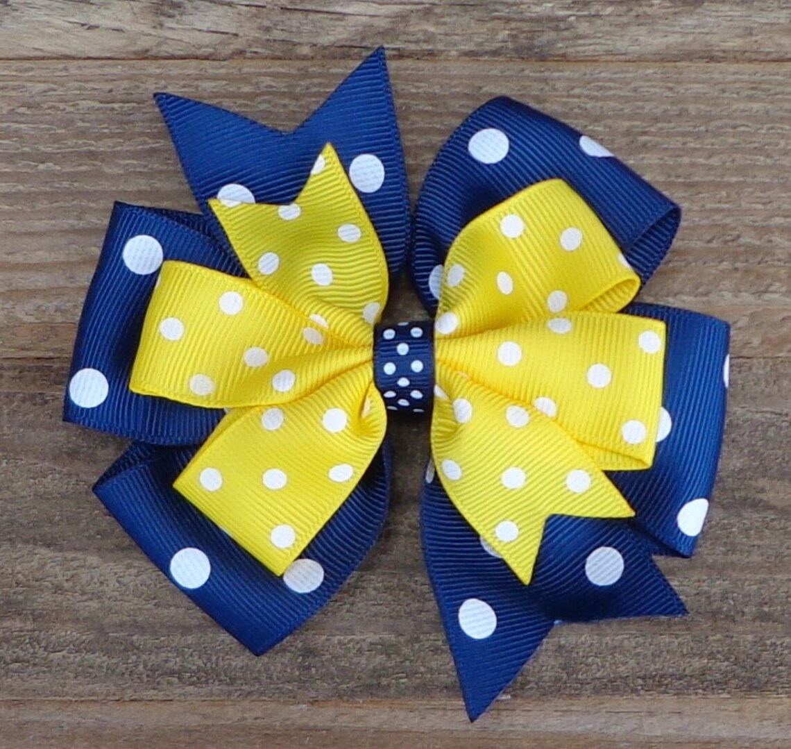 Hair Bows for Girlsnavy/yellow Polka Dot Hair Bowboutique Etsy