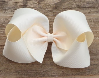 Cream Grosgrain Ribbon Hair Bow: Extra Large Twisted Boutique Style