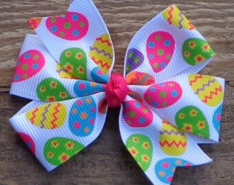 Easter Egg Hair Bow: Pink Boutique Grosgrain Ribbon Bow (3 inch)