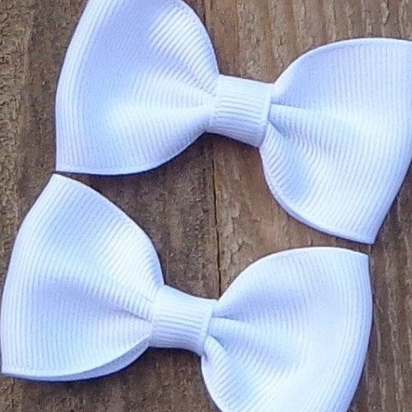 Set of 2 Pigtail Bows~Pigtail Hair Bows~Small Hair Bows~White Hair Bow~Newborn Hair Bows~Baby Hair Bows~Small Boutique Bows~Tuxedo Bows~Bow