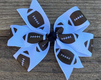 Football Hair Bow: Grosgrain Ribbon, Alligator Clip or Headband