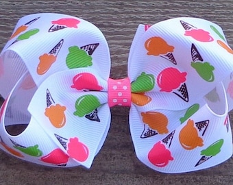 Ice Cream Hair Bow: Girl Birthday Hairbows ~ Grosgrain Bows ~ Baby Headbands