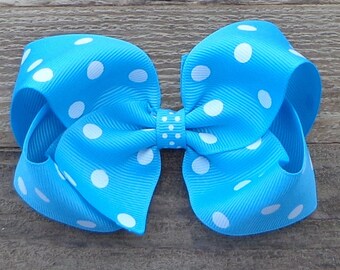 4 Inch/5 Inch Polka Dot Hair Bow for Girls~Turquoise Hair Bow~Toddler/Pre-School Hairbow~Baby Hair Bow~Hair Clips for Girls~Girls Hair Bow