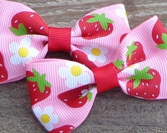 Strawberry Hair Bow~Pigtail Hair Bow~Boutique Bow~Strawberry Boutique Bow~Red Hair Bow~Pink Hair Bow~Basic Hair Bow~Pigtail Bows~Hair Bow