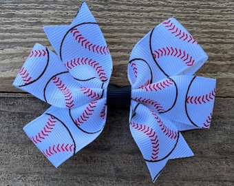 Baseball Hair Bow: Grosgrain Ribbon Bow for Girls