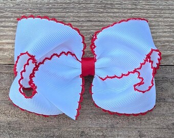 Valentine's Day Hair Bow: White and Red Hairbow ~ Hair Clips or Baby Nylon Headband