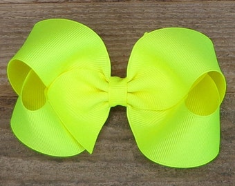 NEON Hair Bows for Girls~Boutique Hair Bow~Toddler Hair Accessories~NEON Yellow Hair Bow~Hair Accessories for Girls~Large Hair Bow~Hairbows