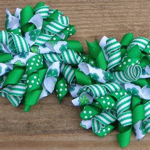 Shamrock Pigtail Hair Bows~St. Patrick Day Hair Bows for Girls~St. Patty's Day Bows~Shamrock Korker Hair Bow~Toddler Hair Bow~Boutique Bows