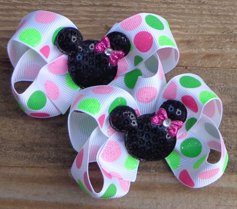 Minnie Mouse Birthday Hair Bow~Small Pigtail Bows~PINK Minnie Hair Clips~Minnie Mouse Polka Dot Hair Bow~1st Birthday Minnie Mouse Hair Bow