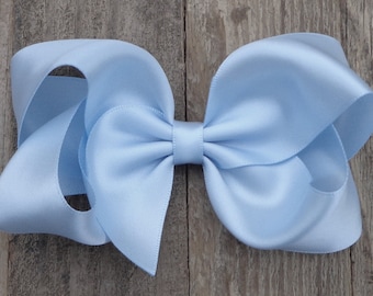 Satin Hair Bow:  Icey Blue ~ Wedding/Flower Girl Hairbow ~ Hair Clips or Baby Headband