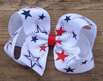 July 4th Hair Bow: Patriotic Star Grosgrain Ribbon Clip