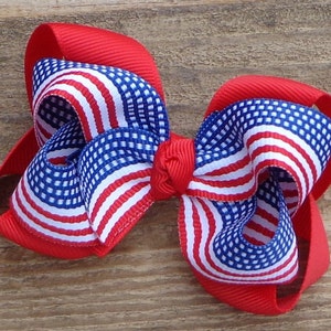 July 4th Hair Bow For Girls~Fourth of July Hair Bow~Patriotic Hair Bow~Toddler/Pre-School Hair Bows~Flag/Striped Hair Bow~Red Hair Bow~