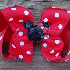 Red Polka Dot Mouse Hair Bow: Girls Birthday Hairbow ~ Baby Headbands