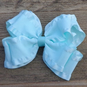 Aqua Hair Bow for Girls~Double Ruffle Hair Bow~Boutique Hairbow~Hair Accessories for Girls~Toddler Hair Bow~Hair Bow for Baby~Pagent Hairbow
